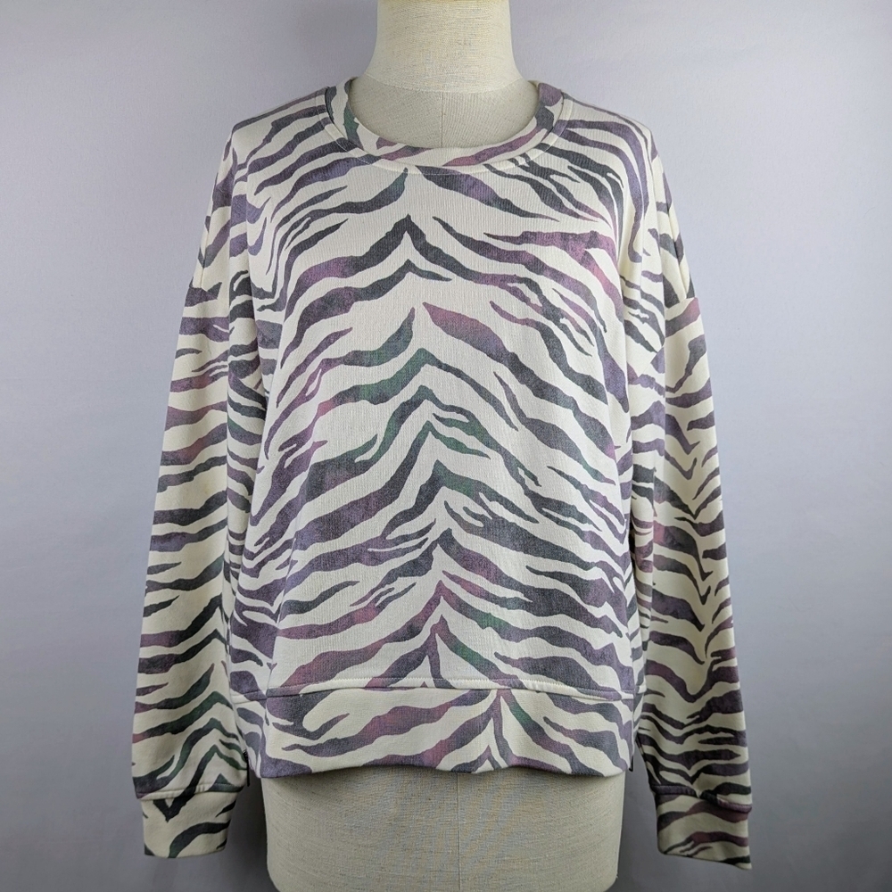 Rails Marlo Sweatshirt Tiger Print Side Zippers Cotton Poly Ivory Gradiant L NWT